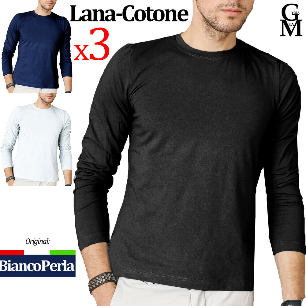 Set 3 Maglia Intima Uomo caldo Cotone Felpato Manica Lunga Maglietta Termica