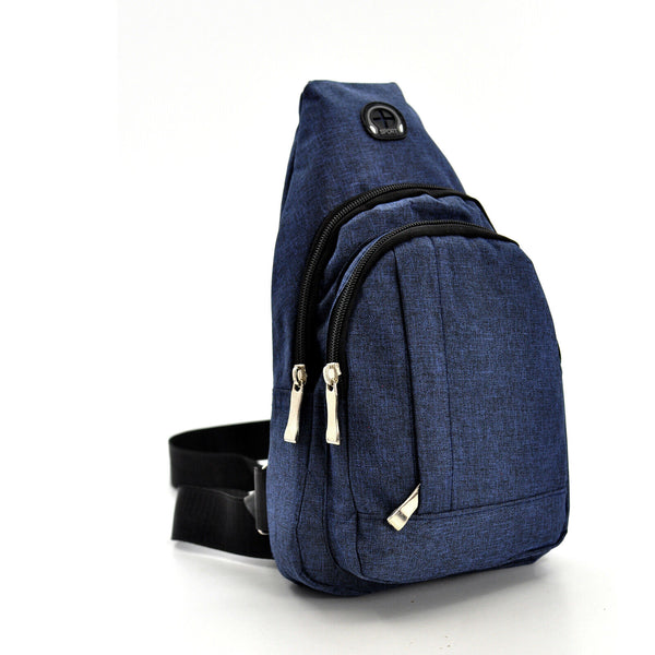 Marsupio tessuto nylon uomo petto mono spalla borsa 4 tasche viaggio casual blu