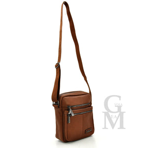 A. Basile ITALIA borsello 5 tasche zip comodo grande uomo pelle tracolla marrone