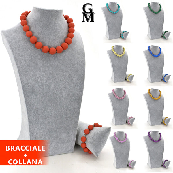 Parure Collana e bracciale girocollo perle pietre dure gioiello nuovo bijoux