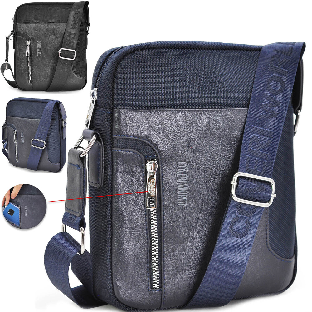 Borsello uomo firmato COVERI blu tasche tessuto tecnico nylon sportivo passeggio