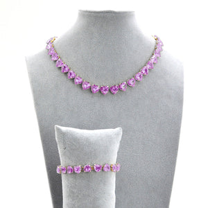 Parure Collana e bracciale girocollo cristalli pietre forma cuori gioiello nuovo