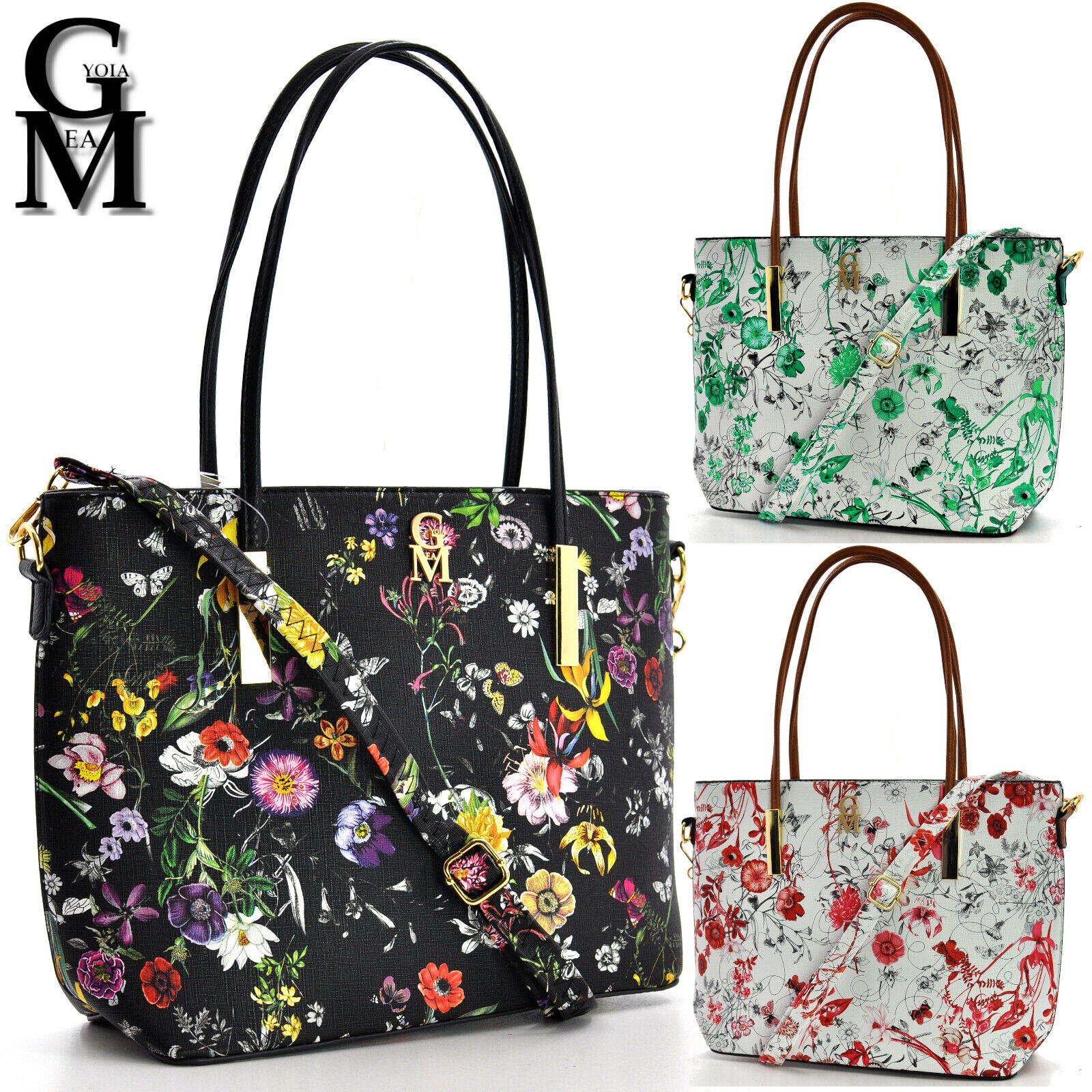 Borsa shopping moda grande GM donna grande spalla pelle fantasia fiori floreale