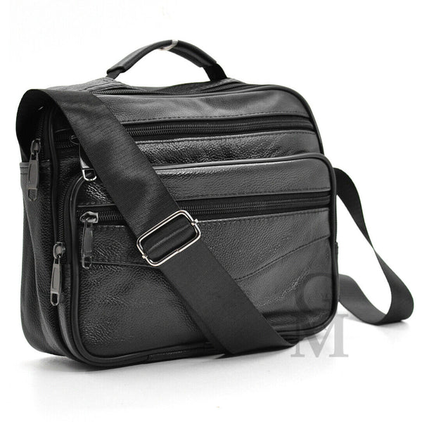 GM zip Borsello capiente uomo moda tracolla borsa grande vera pelle lavoro nero