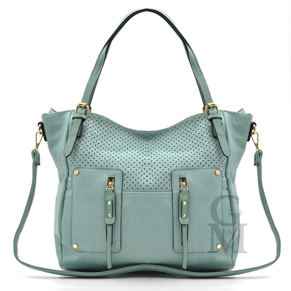 Borsa FIONA pelle morbida shopping casual passeggio zip ricamata forata casual