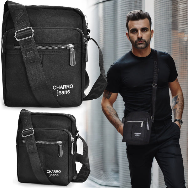 Borsello uomo firmato CHARRO nero tasche tessuto borsellino nuovo nylon sportivo