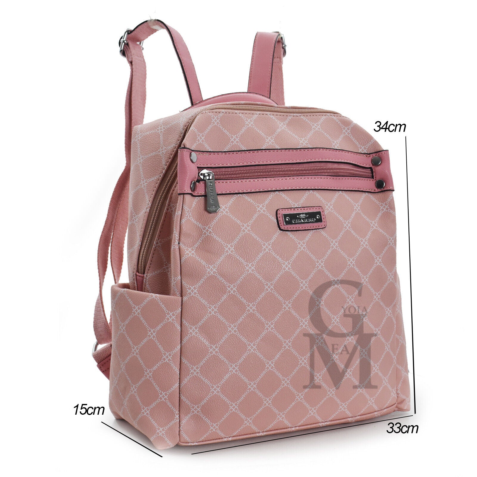 CHARRO zaino zainetto donna nuovo giornaliero fantasia scritte grande tasche zip