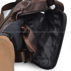 GM borsello manico grande uomo pelle tracolla piccola 5 tasche zip marrone caffe