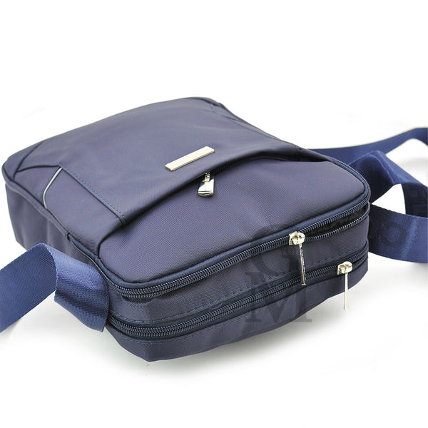 Borsello capiente nylon blu nero zip cerniere tasche lavoro porta ipad passeggio