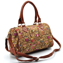 Carica l&#39;immagine nel visualizzatore di Gallery, Borsa borsetta bauletto fantasia gufi donna particolare tracolla tela colorata