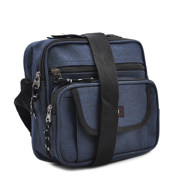 Borsello 5 tasche nylon uomo grande tela borsa tracolla tessuto blu lavoro ipad