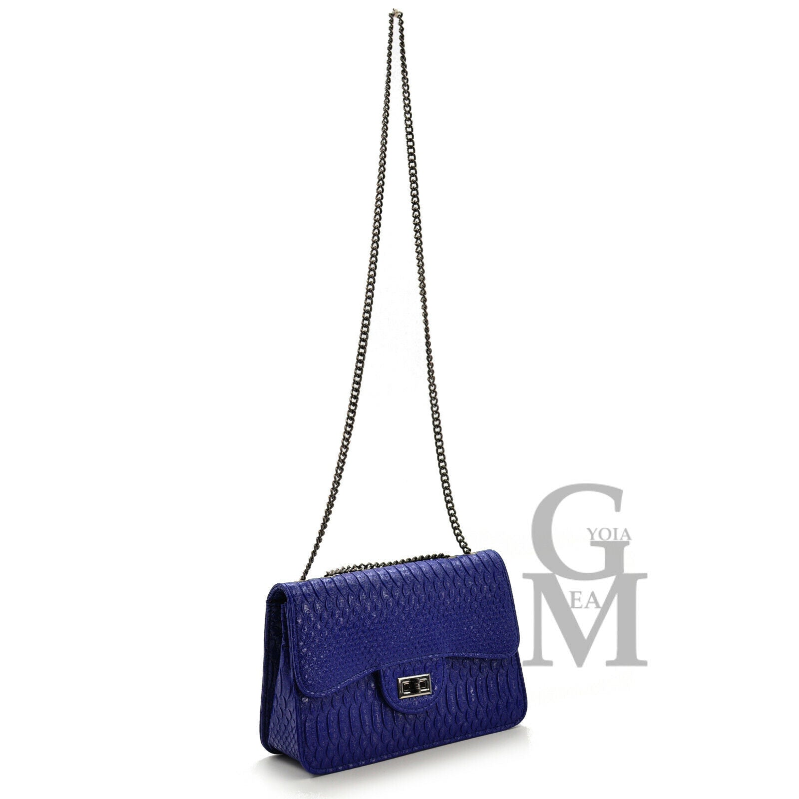 Borsa borsetta pelle  donna tracolla blu catena new