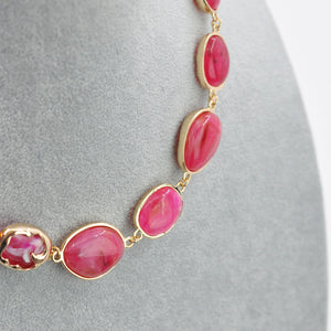 Parure Collana e bracciale turchese lunga pietre dure elegante fucsia verde