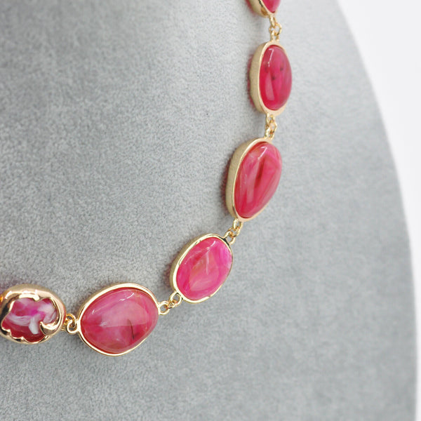 Parure Collana e bracciale turchese lunga pietre dure elegante fucsia verde