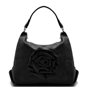 Borsa LUISA pelle morbida sacco semplice casual passeggio zip fiori rose ricamo