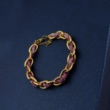 Carica l&#39;immagine nel visualizzatore di Gallery, Bracciale Acciaio inossidabile lega Donna Braccialetto oro fuxia corda strass