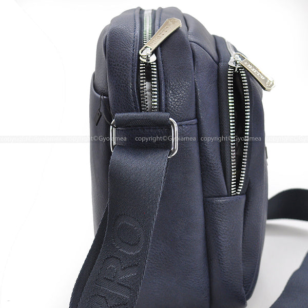 CHARRO ITALIA borsello 5 tasche zip capiente grande uomo pelle tracolla blu nera