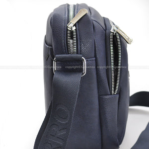 CHARRO ITALIA borsello 5 tasche zip capiente grande uomo pelle tracolla blu nera