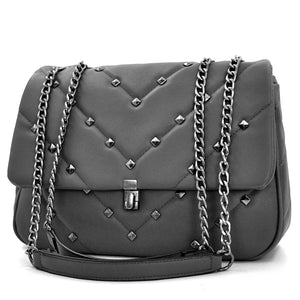 2in1 Borsa catena tracolla borsetta donna pelle trapuntata borchie borchiata new