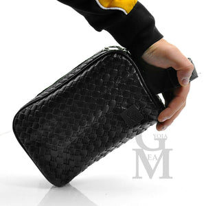 GM Pochette mano pelle intrecciata nero sport polso nera uomo viaggio passeggio