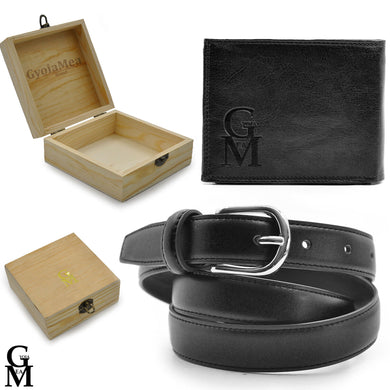Cintura + portafoglio + scatola regalo idea nero Vera Pelle nuovo nuovo GYOIAMEA