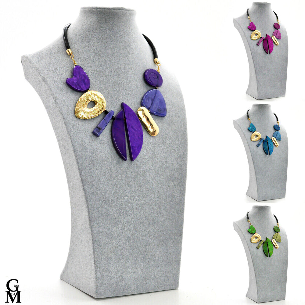 Collana girocollo viola donna resina pietre dure cordoncino moda elegante evento