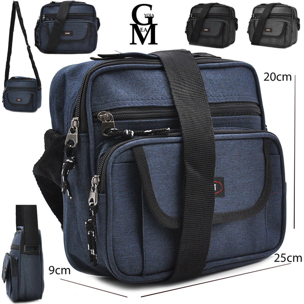 Borsello 5 tasche nylon uomo grande tela borsa tracolla tessuto blu lavoro ipad