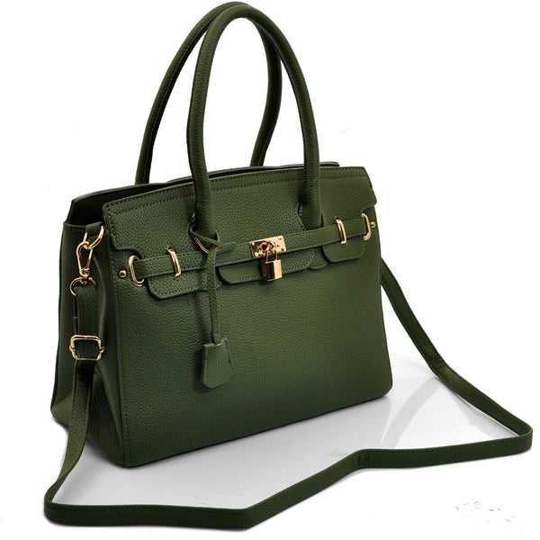 Borsa lucchetto ciondolo bauletto kelly birkin verde elegante tracolla moda nera