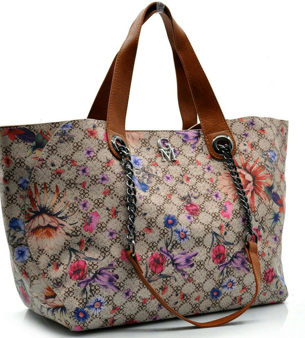 Gm borsa 3in1 hobo sacco casual manici catena tracolla fantasia fiori floreale