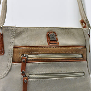 F firenze Borsa borsetta tracolla pelle tasche cerniere casual zip piccola beige