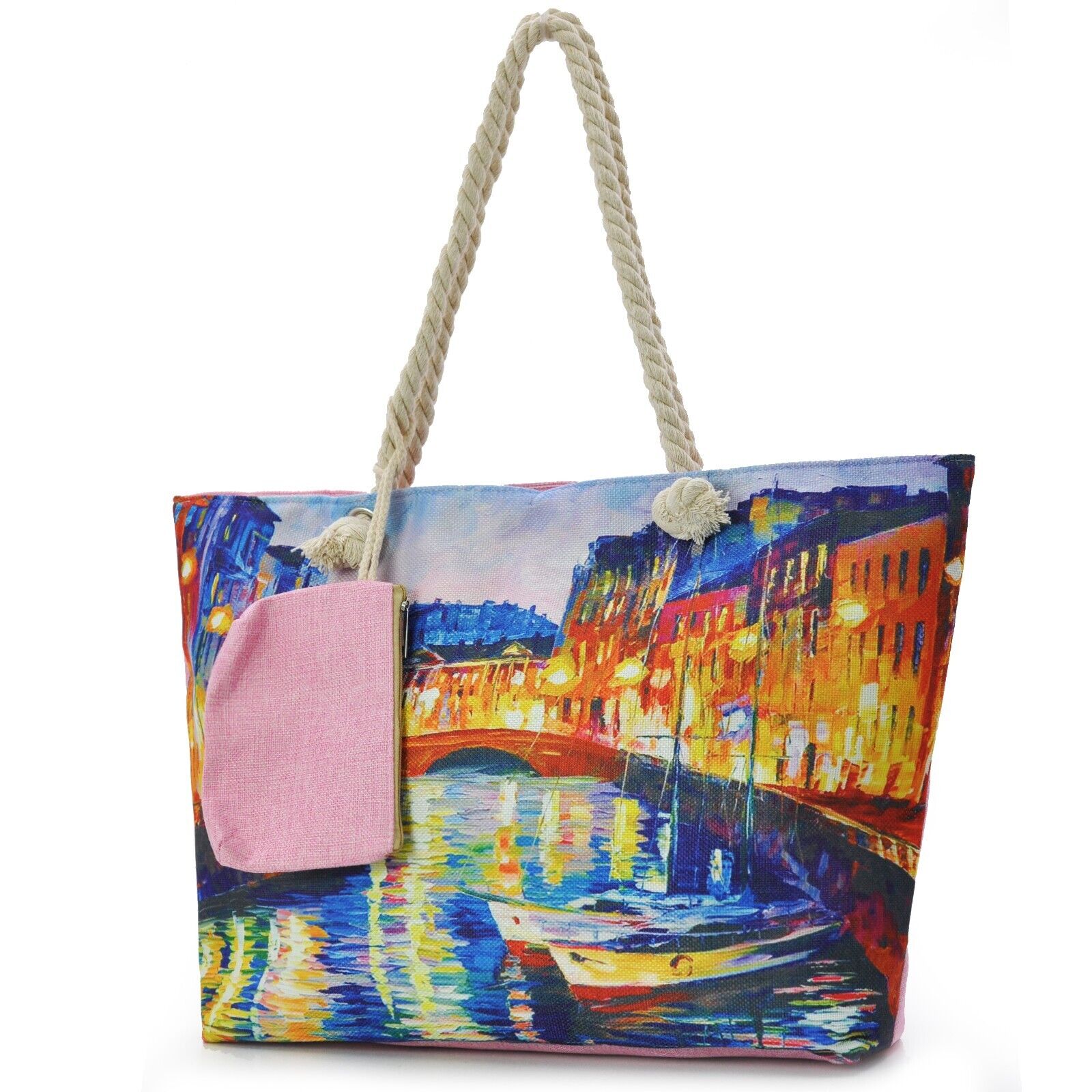 BORSA mare paesaggio venezia porto dipinto opera d'arte DONNA tela manici corda