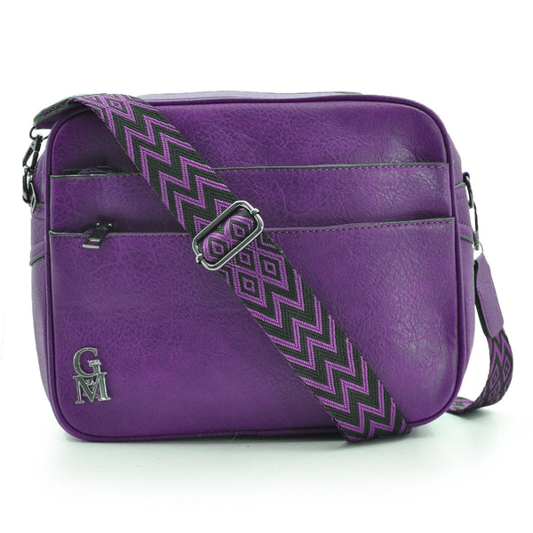 Borsa donna Gyoiamea vintage pelle viola tracolla postina capiente tasche multi