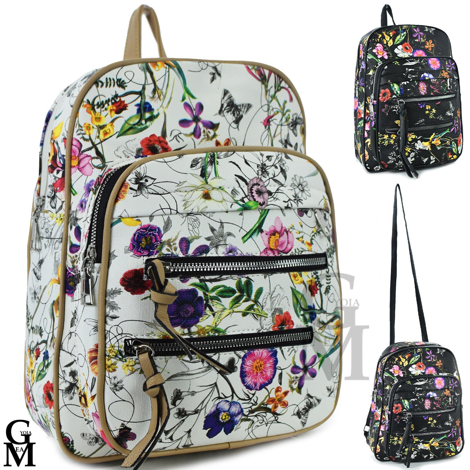 Gyoiamea borsa zaino 2in1 pelle TRASFORMABILE donna fantasia fiori fiorata nuovo