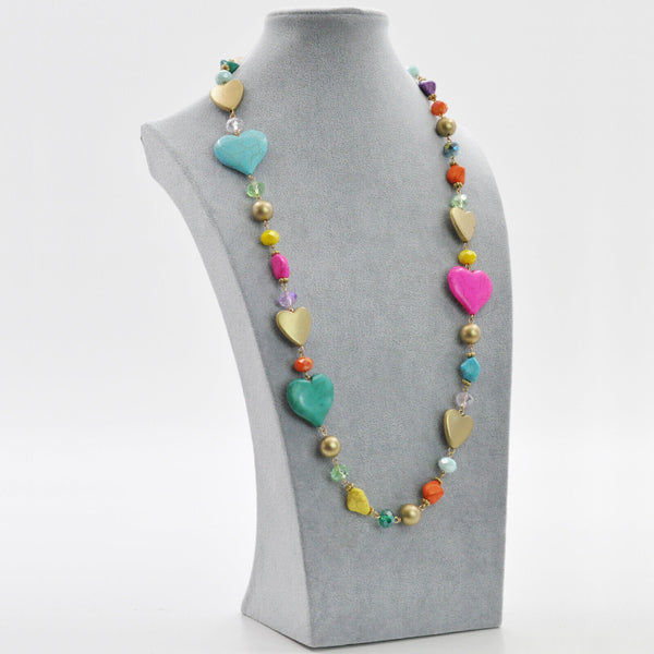 Collana lunga donna colorata multicolore resina piete dure donna cuore etnica