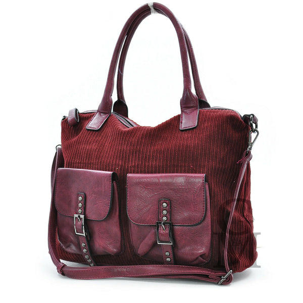 GM borsa morbida spalla donna vintage velluto coste e pelle capiente particolare