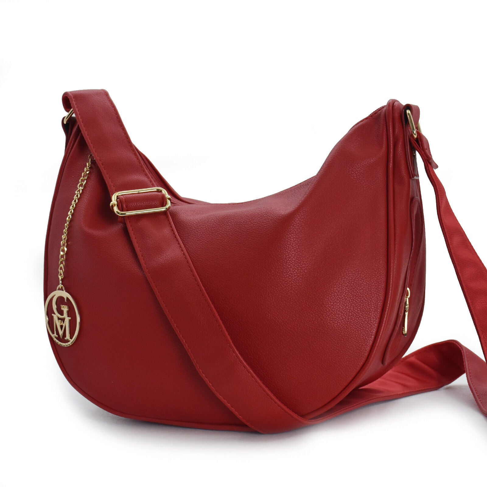 Borsa A Tracolla A Mezzaluna In Ecopelle – Borgogna, Hobo Bag Donna, 24x22x8 Cm