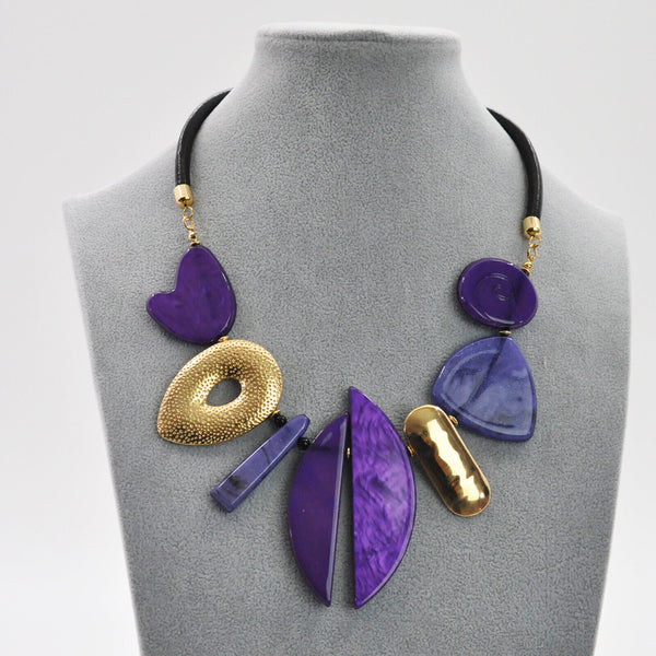 Collana girocollo viola donna resina pietre dure cordoncino moda elegante evento