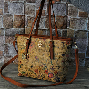 Gyoiamea borsa fantasia fiori sughero legno donna shopping spalla particolare