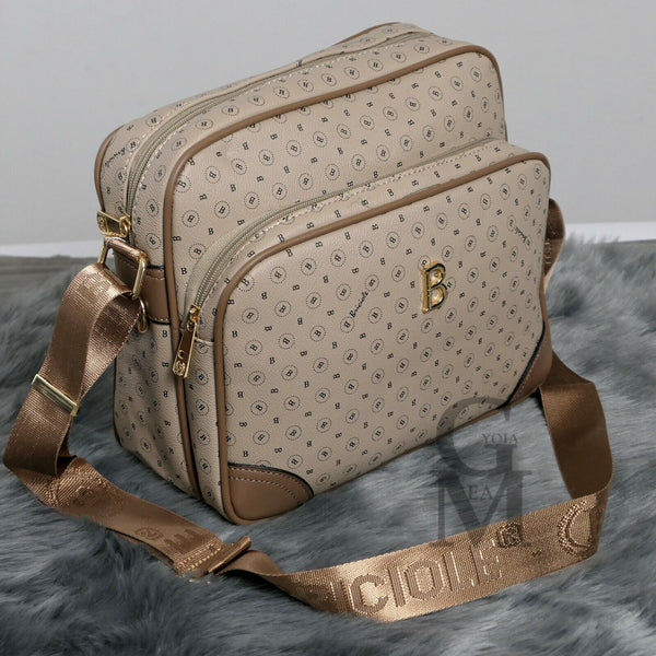 Borsa messenger firmata Briciole beige donna FANTASIA scritte tracolla nuova