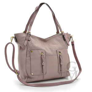 Borsa FIONA pelle morbida shopping casual passeggio zip ricamata forata casual