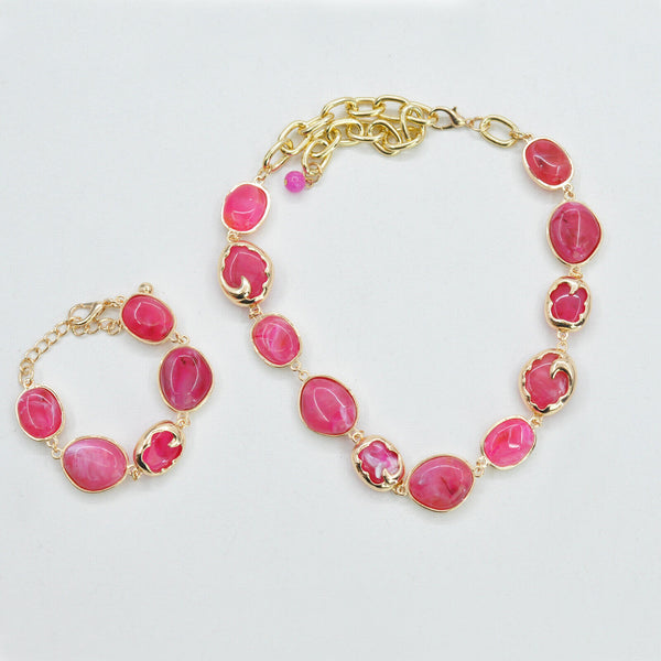 Parure Collana e bracciale turchese lunga pietre dure elegante fucsia verde