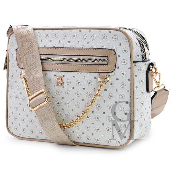 Borsa firmata Briciole borsetta beige donna catena zip tracolla fantasia piccola