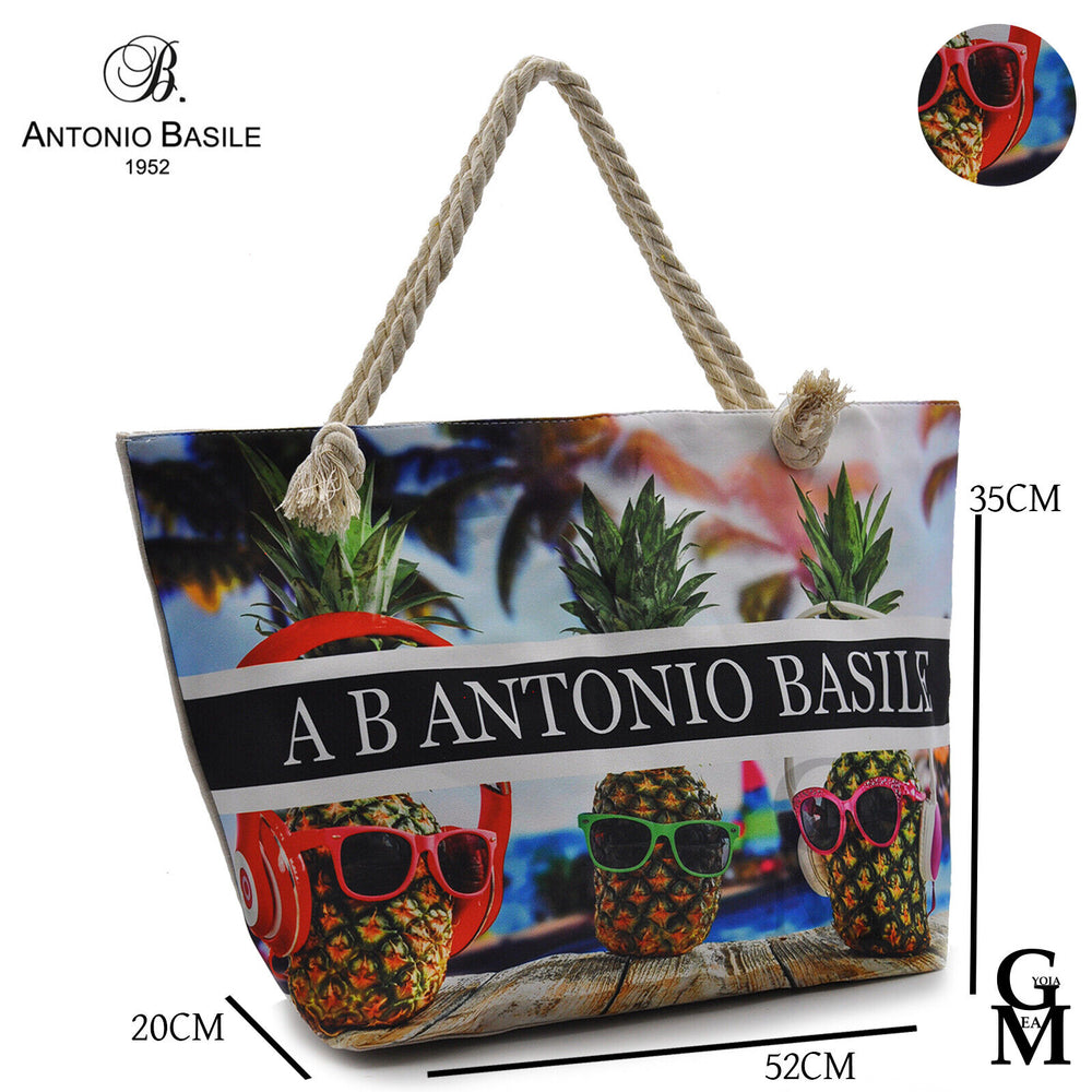 borsa mare fantasia frutta ananas sole firmata A.Basile multicolore manici corda