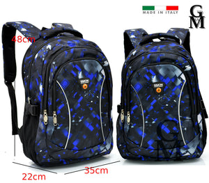 Zaino uomo scuola fantasia virtuale blu rombi tasche superiori pc università new