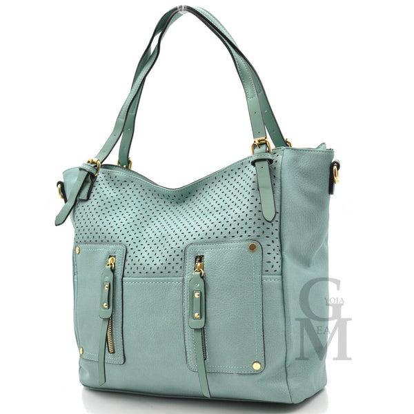 Borsa FIONA pelle morbida shopping casual passeggio zip ricamata forata casual