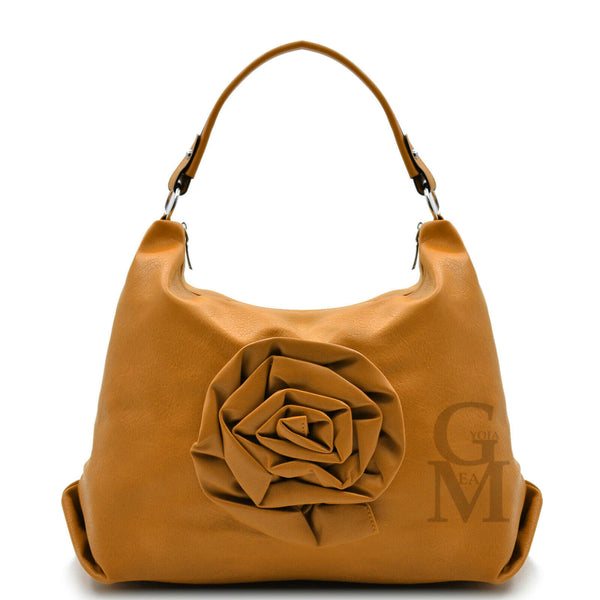 Borsa LUISA pelle morbida sacco semplice casual passeggio zip fiori rose ricamo