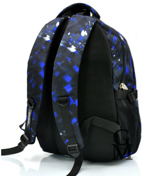 Zaino uomo scuola fantasia virtuale blu rombi tasche superiori pc università new