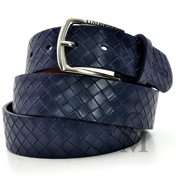 Cintura uomo originale COVERI firmata idea regalo pelle intrecciata blu nera