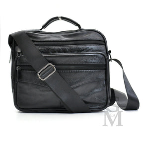 GM zip Borsello capiente uomo moda tracolla borsa grande vera pelle lavoro nero