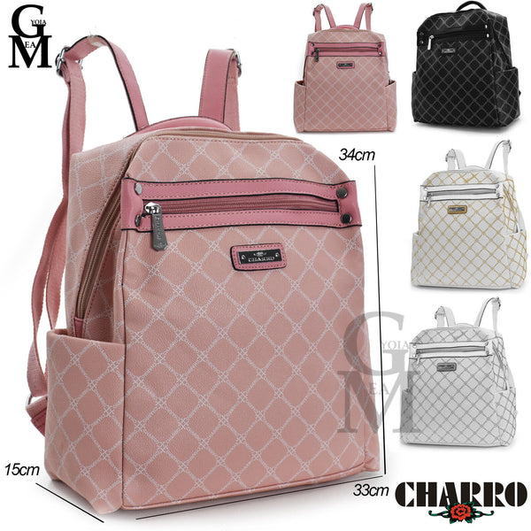 CHARRO zaino zainetto donna nuovo giornaliero fantasia scritte grande tasche zip